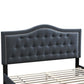 Button Tufted Queen Burlap Bed with Curved Headboard Charcoal Gray By Casagear Home BM232021