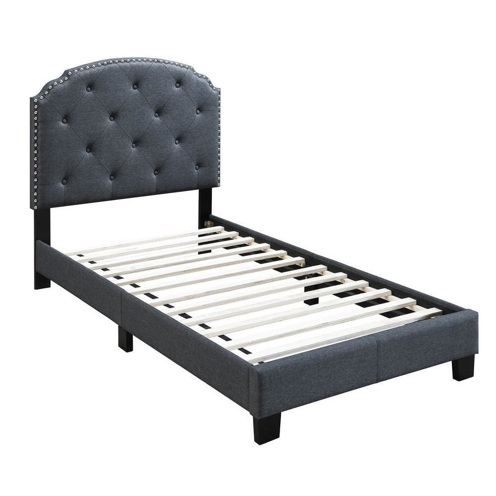 Carly Twin Bed | Button Tufted | Scalloped Headboard | Gray