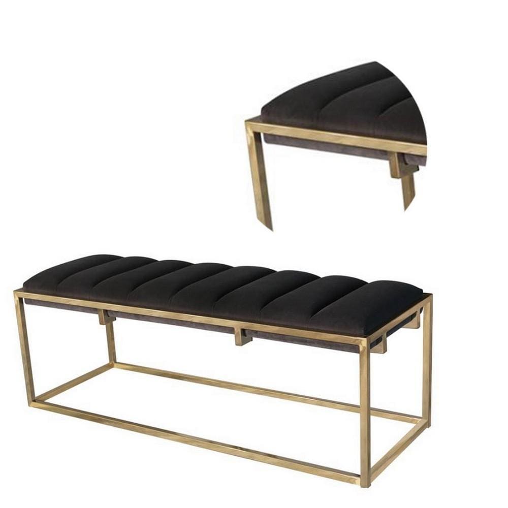 Metal Bench with Deep Vertical Channeling Gold and Black By Casagear Home BM232042