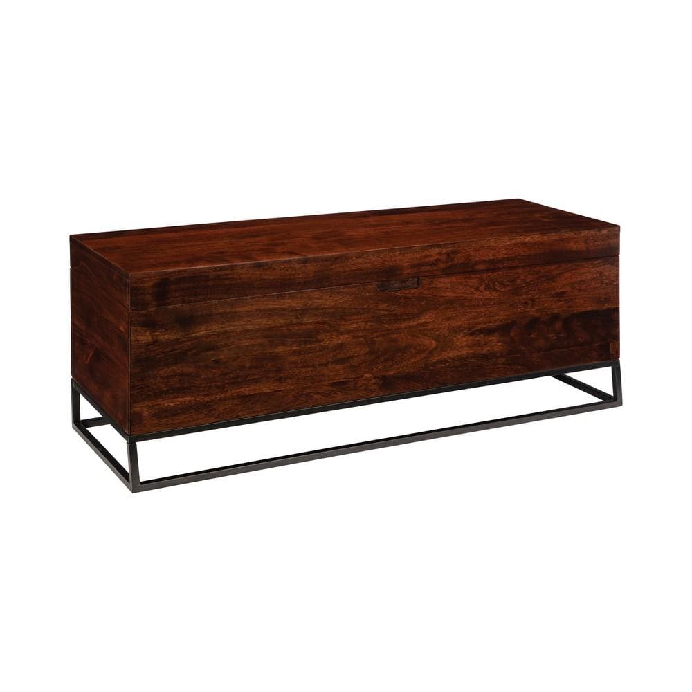 Wooden Bench with Hidden Storage Compartment, Brown and Black By Casagear Home