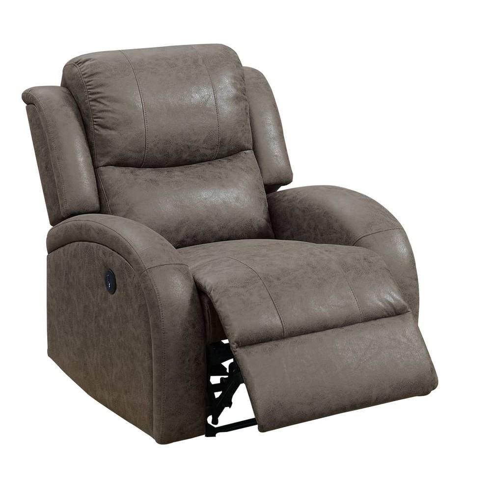 40 Inch Leatherette Power Recliner with USB Port, Brown By Casagear Home