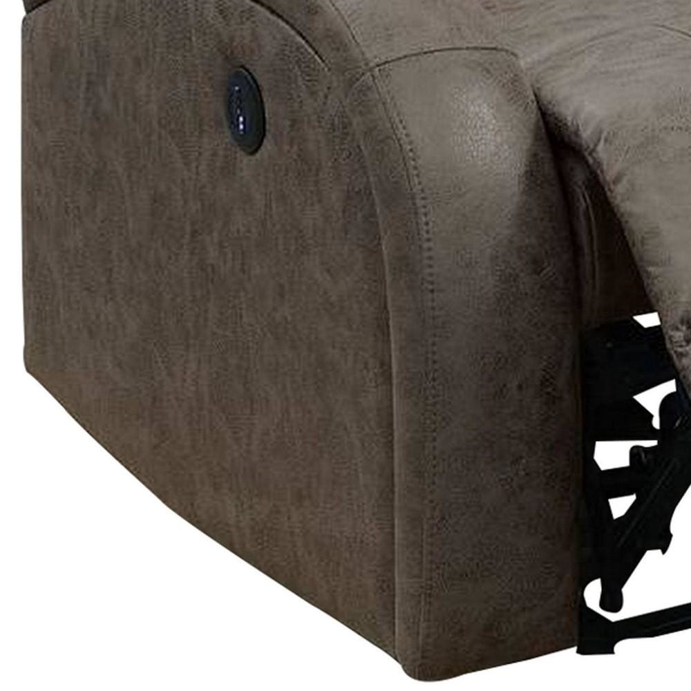40 Inch Leatherette Power Recliner with USB Port Brown By Casagear Home BM232055