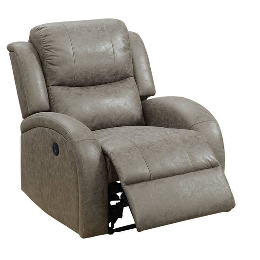 40 Inch Vegan Faux Leather Power Recliner with USB Port, Stone Gray By Casagear Home
