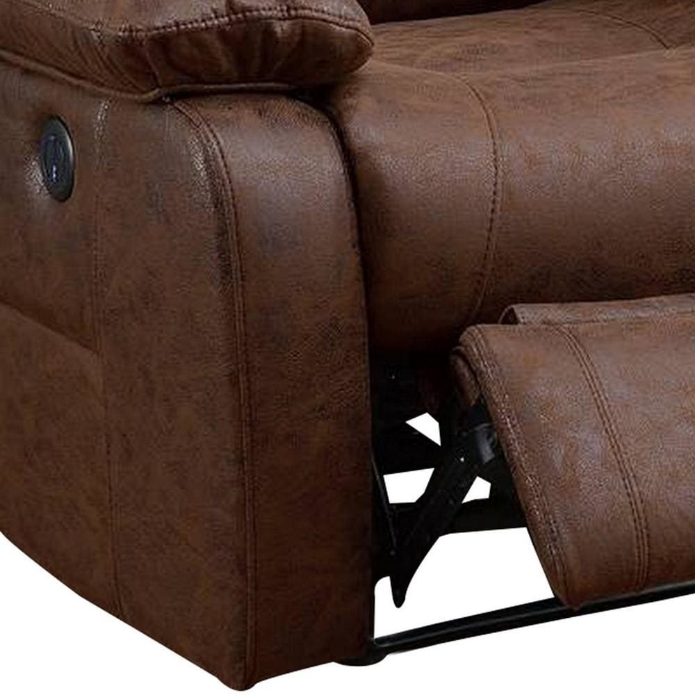 41 Inch Leatherette Power Recliner with USB Port Brown By Casagear Home BM232057