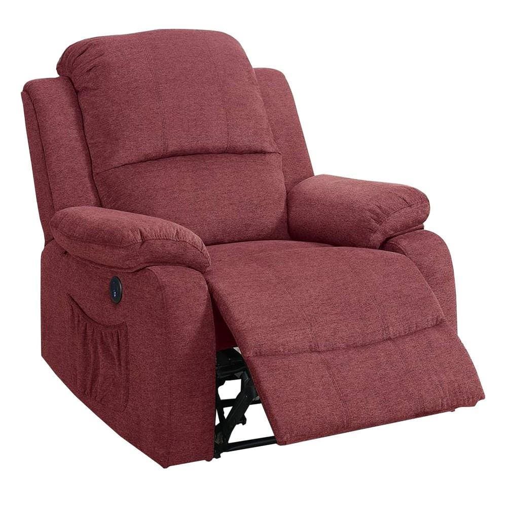 39 Inch Fabric Power Recliner with USB Port, Red By Casagear Home