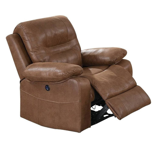 41 Inch leatherette Reclining Chair with USB Port, Brown By Casagear Home