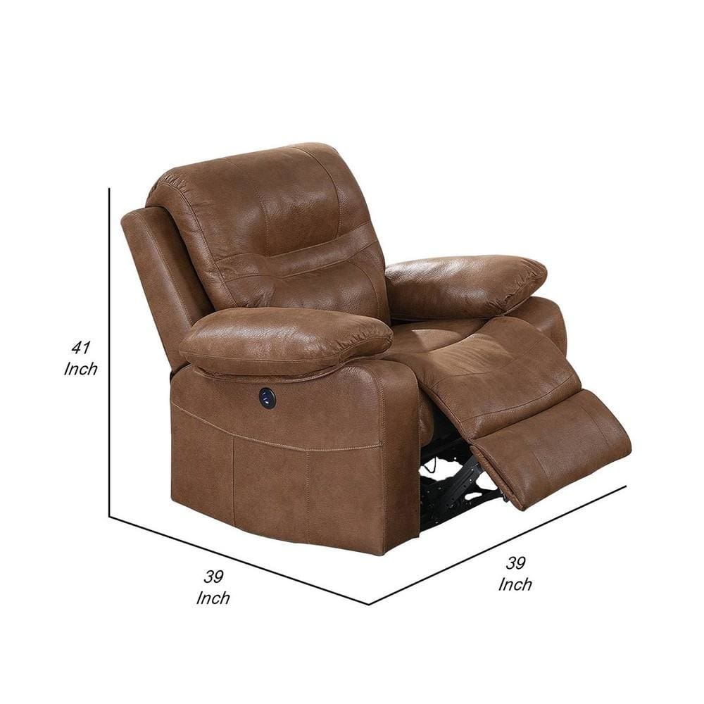 41 Inch leatherette Reclining Chair with USB Port Brown By Casagear Home BM232082