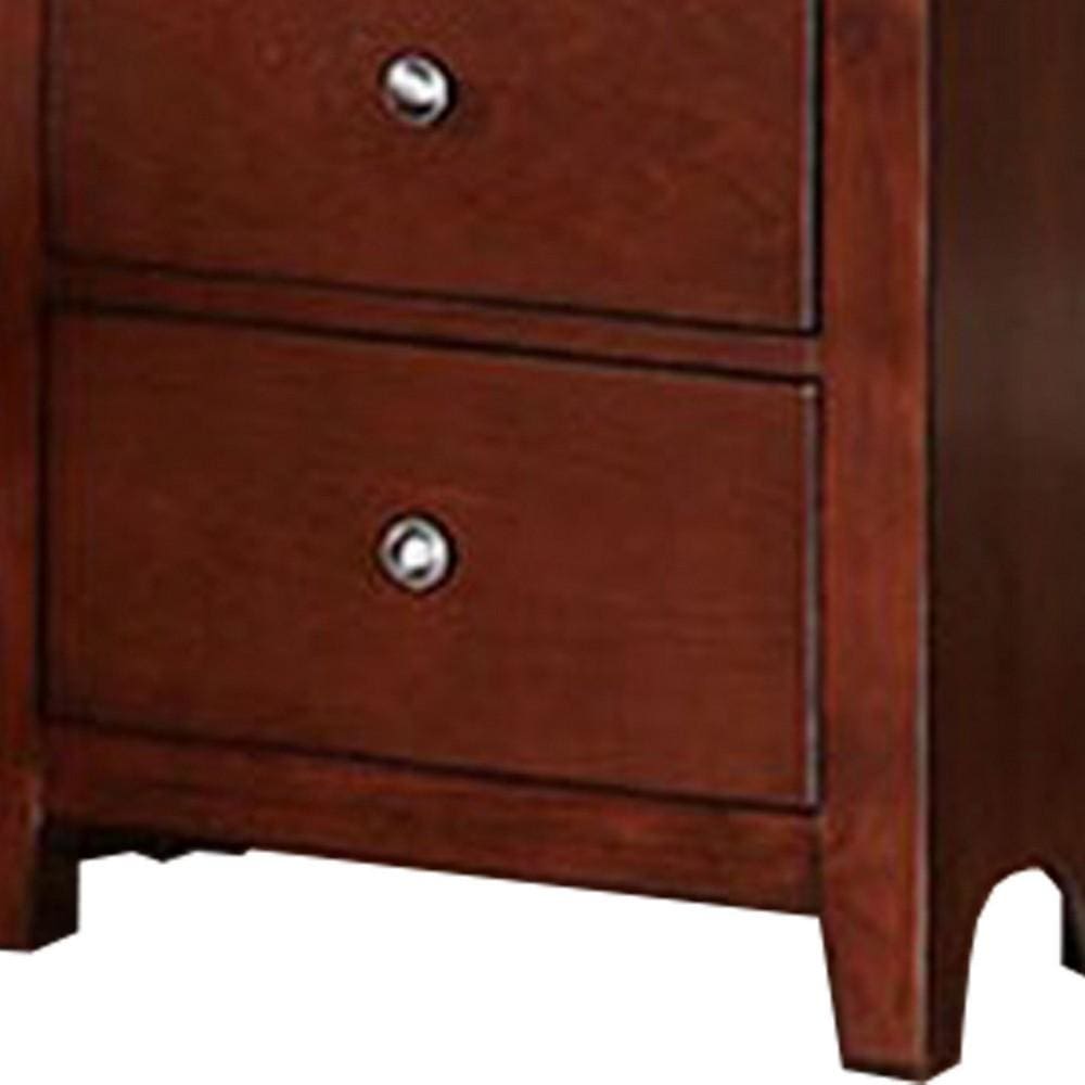 25 Inches 2 Drawer Wooden Nightstand with Metal Pulls Brown By Casagear Home BM232104