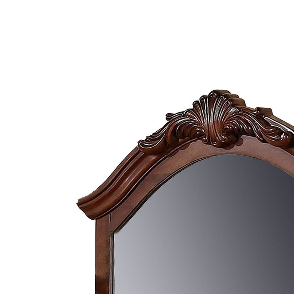 42 Inches Crowned Top Wooden Mirror Brown By Casagear Home BM232125