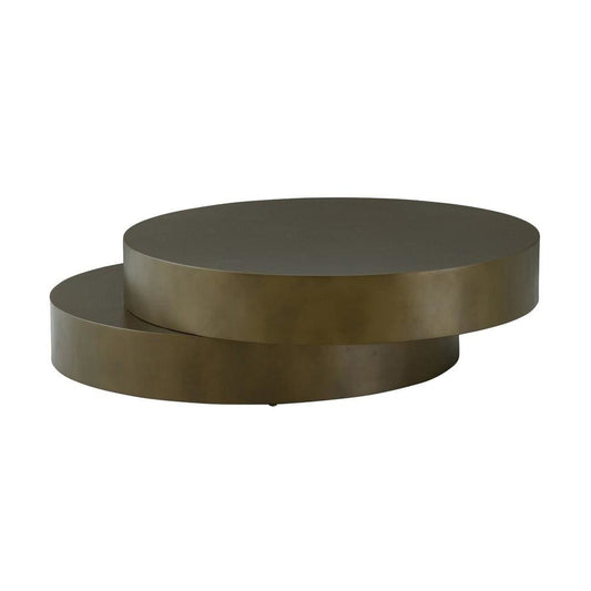 Contemporary Round Metal Coffee Table with Drum Base, Bronze By Casagear Home