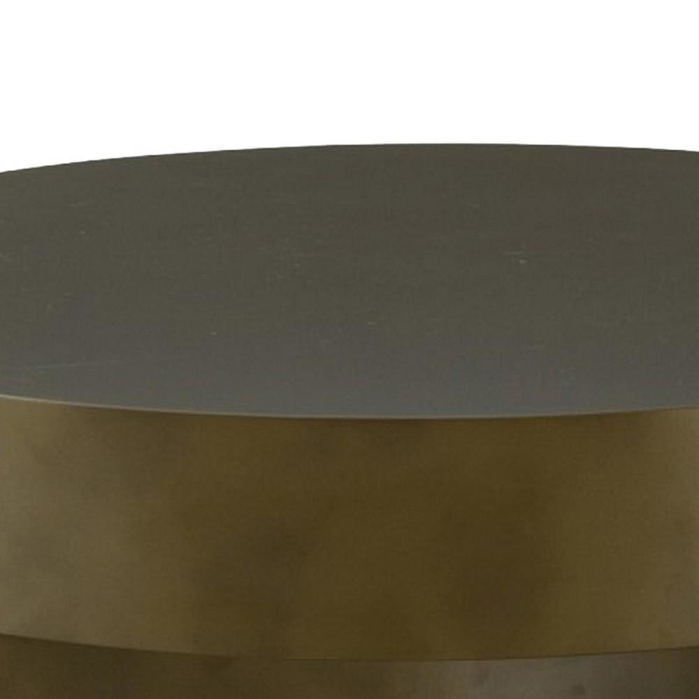 Contemporary Round Metal Coffee Table with Drum Base Bronze By Casagear Home BM232163