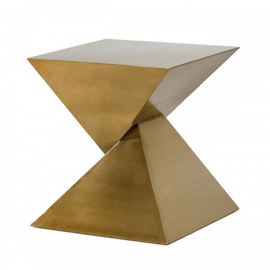 Metal End Table with Pyramid Shape Base, Antique Gold By Casagear Home