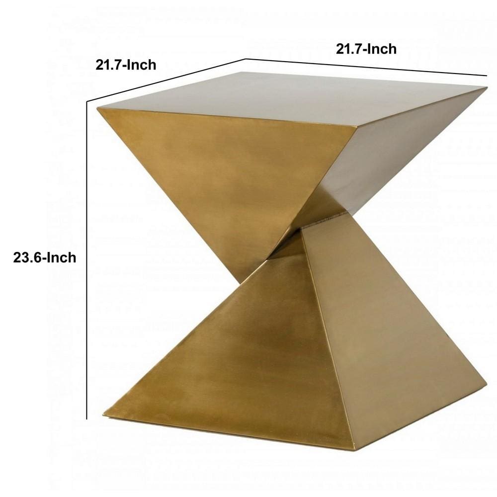 Metal End Table with Pyramid Shape Base Antique Gold By Casagear Home BM232166
