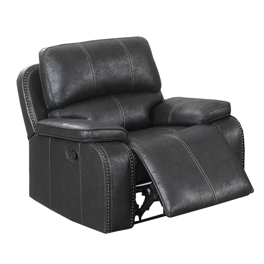 Leatherette Manual Recliner with Stitched Details, Black By Casagear Home