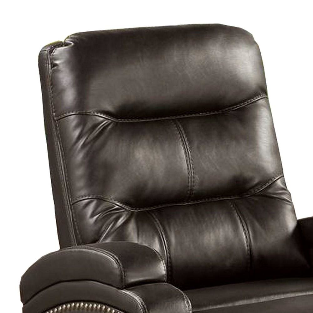 Nailhead Trim Leatherette Recliner with Sloped Arms Brown By Casagear Home BM232417