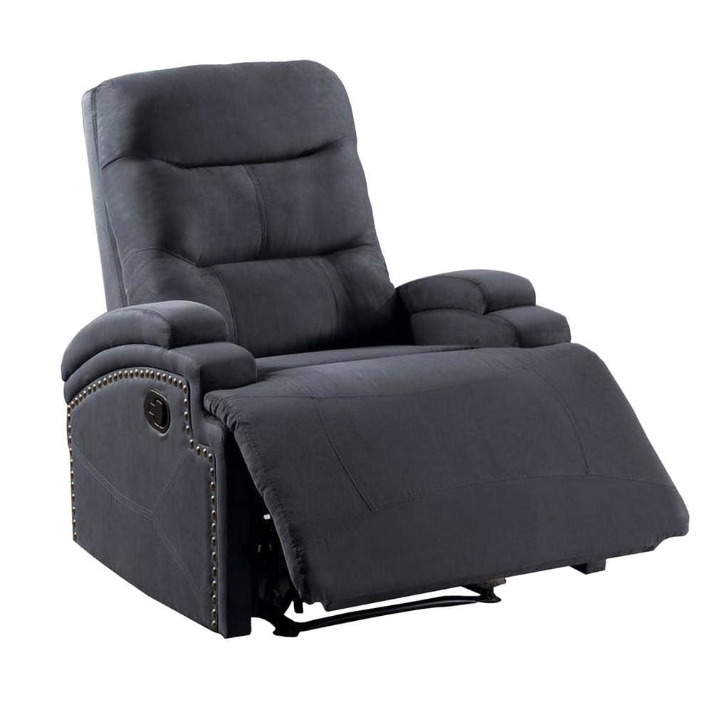 Nailhead Trim Fabric Recliner with Sloped Arms, Gray By Casagear Home