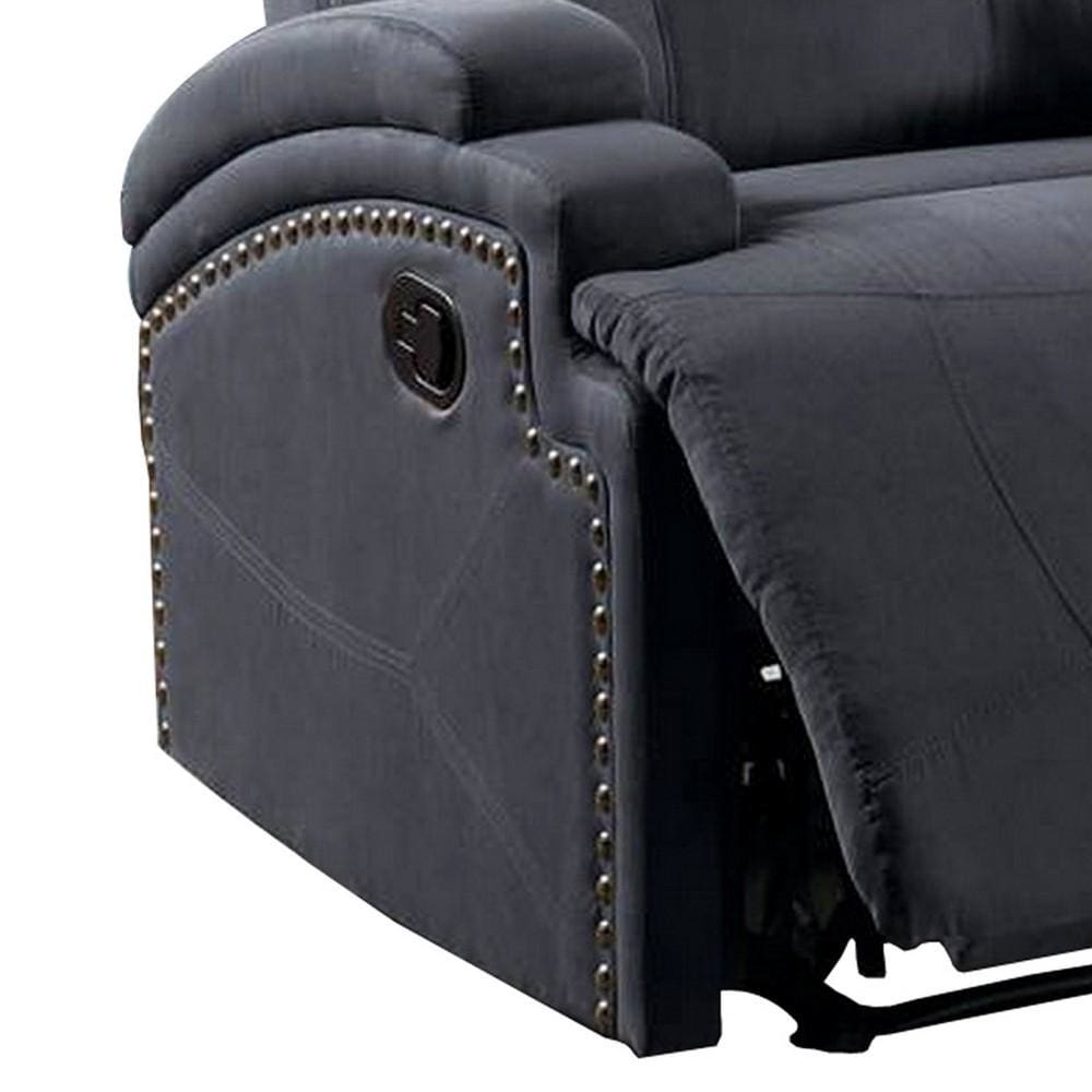 Nailhead Trim Fabric Recliner with Sloped Arms Gray By Casagear Home BM232418