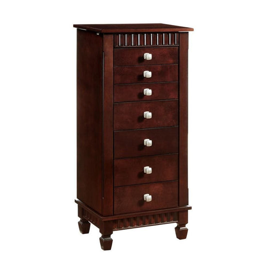 42 Inches 7 Drawer Jewelry Armoire with Fluted Design, Brown By Casagear Home