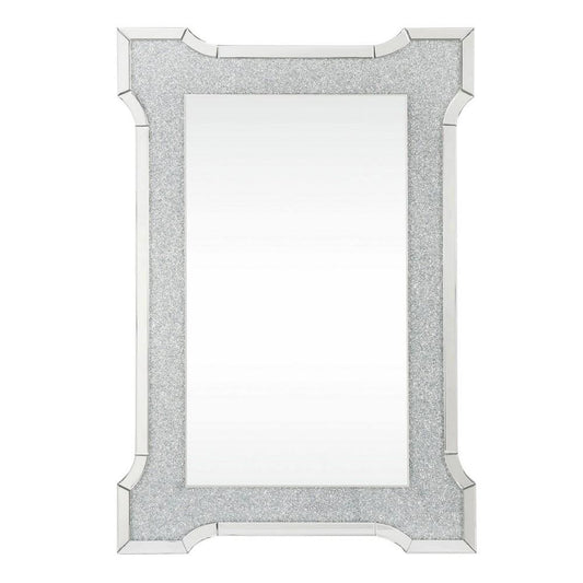 Kai Wall Mirror | Rectangular Beveled | Faux Diamond Inlays | Silver