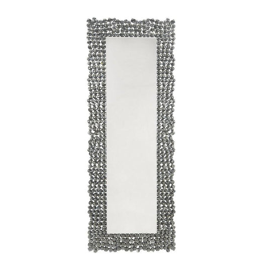 Rectangular Faux Gem Trim Beveled Wall Mirror, Black and Silver By Casagear Home