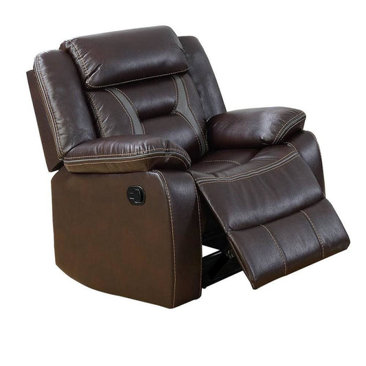 37 Inches Leatherette Glider Recliner with Pillow Arms, Dark Brown By Casagear Home