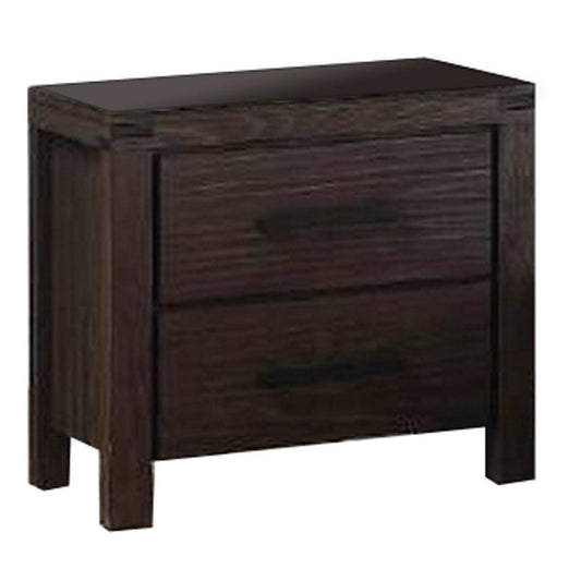 Wooden Nightstand with Metal Bar Handles and Two Drawers, Dark Brown By Casagear Home