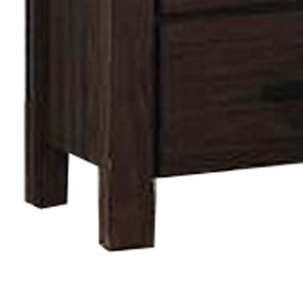 Wooden Nightstand with Metal Bar Handles and Two Drawers Dark Brown By Casagear Home BM232679
