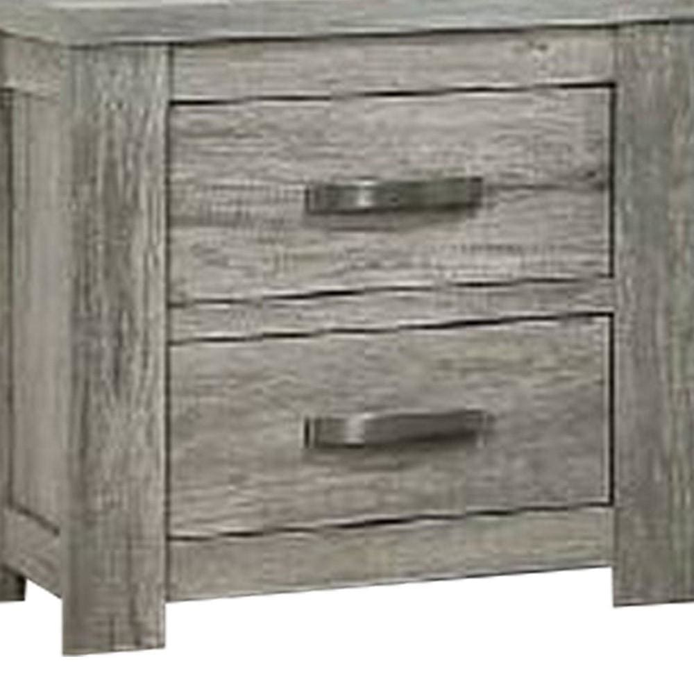Wooden Nightstand with Two Drawers and Metal Bar Handles Gray By Casagear Home BM232687