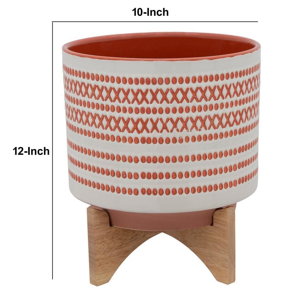 Round Shaped Ceramic Planter with Aztech Pattern Red By Casagear Home BM232690