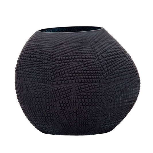 Glass Protruded Design Vase with Textured Details, Black By Casagear Home