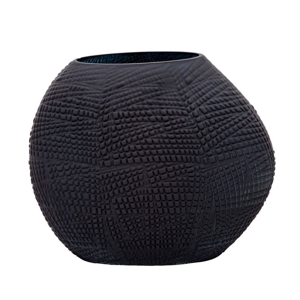 Zara Vase | Glass | Protruded Design | Textured Black