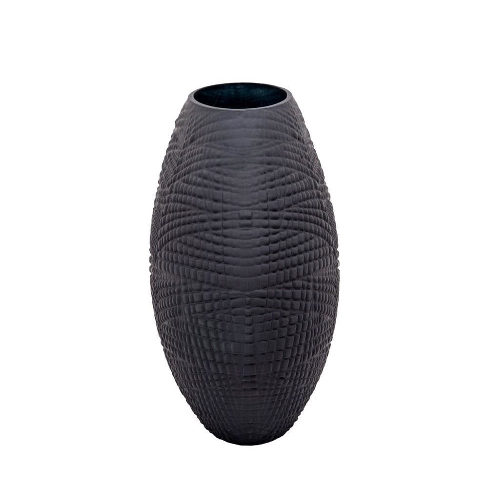 Glass Protruded Design Vase with Textured Details Black By Casagear Home BM232694