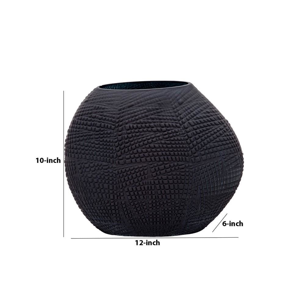 Glass Protruded Design Vase with Textured Details Black By Casagear Home BM232694