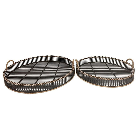 Zara Tray Set | Round Bamboo | Curved Handle | Black