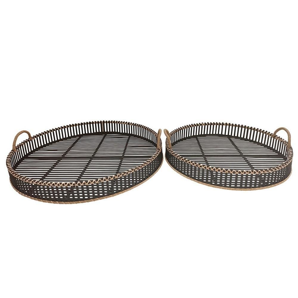 Zara Tray Set | Round Bamboo | Curved Handle | Black