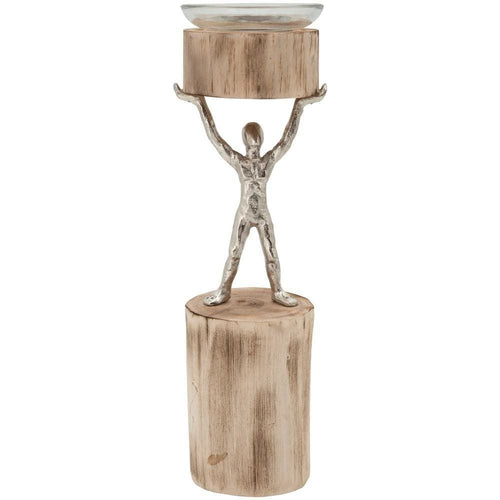 Kai Candle Holder | 14" | Wood Man Design | Brown & Silver