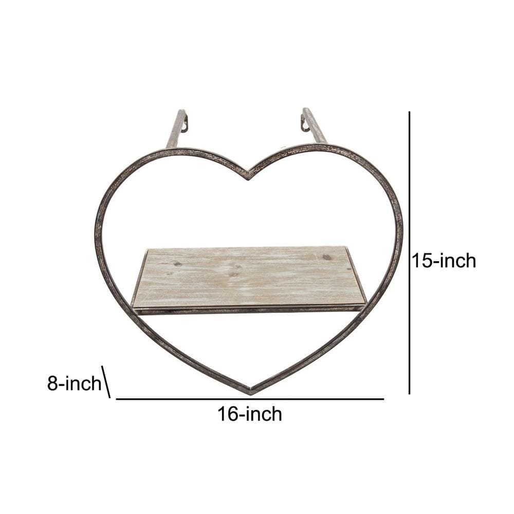 Heart Shaped Metal and Wooden Shelf Set of 3 By Casagear Home BM232718
