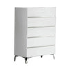 Logan Tall Dresser Chest | 47" | 5 Drawer | Metal Legs | White & Silver