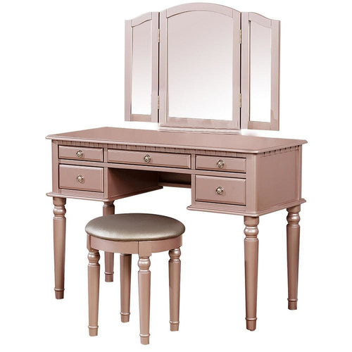 Vanity Set | Turned Tapered Legs | Three Piece Mirror | Rose Gold