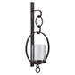 Metal Wall Sconce with Glass Hurricane and Chain Design Holder, Black By Casagear Home