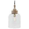 Inverted U Glass Pendant Light with Wood Finial Crown Top, Brown and Clear By Casagear Home