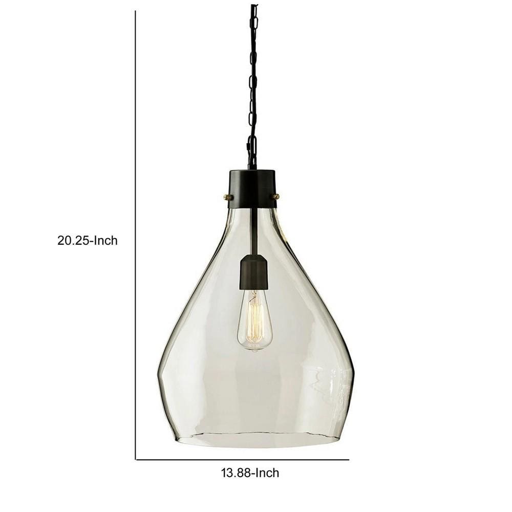 Teardrop Glass Pendant Lighting with Metal Chain Clear and Black By Casagear Home BM232932