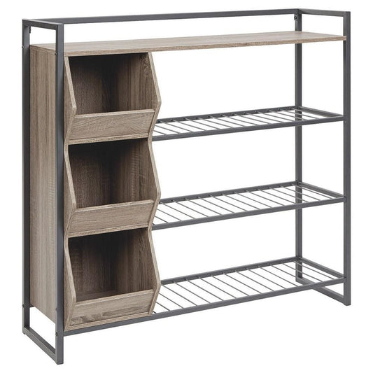 43.25 Inches 3 Cubby Shoe Rack with 4 Shelves, Brown and Gray By Casagear Home