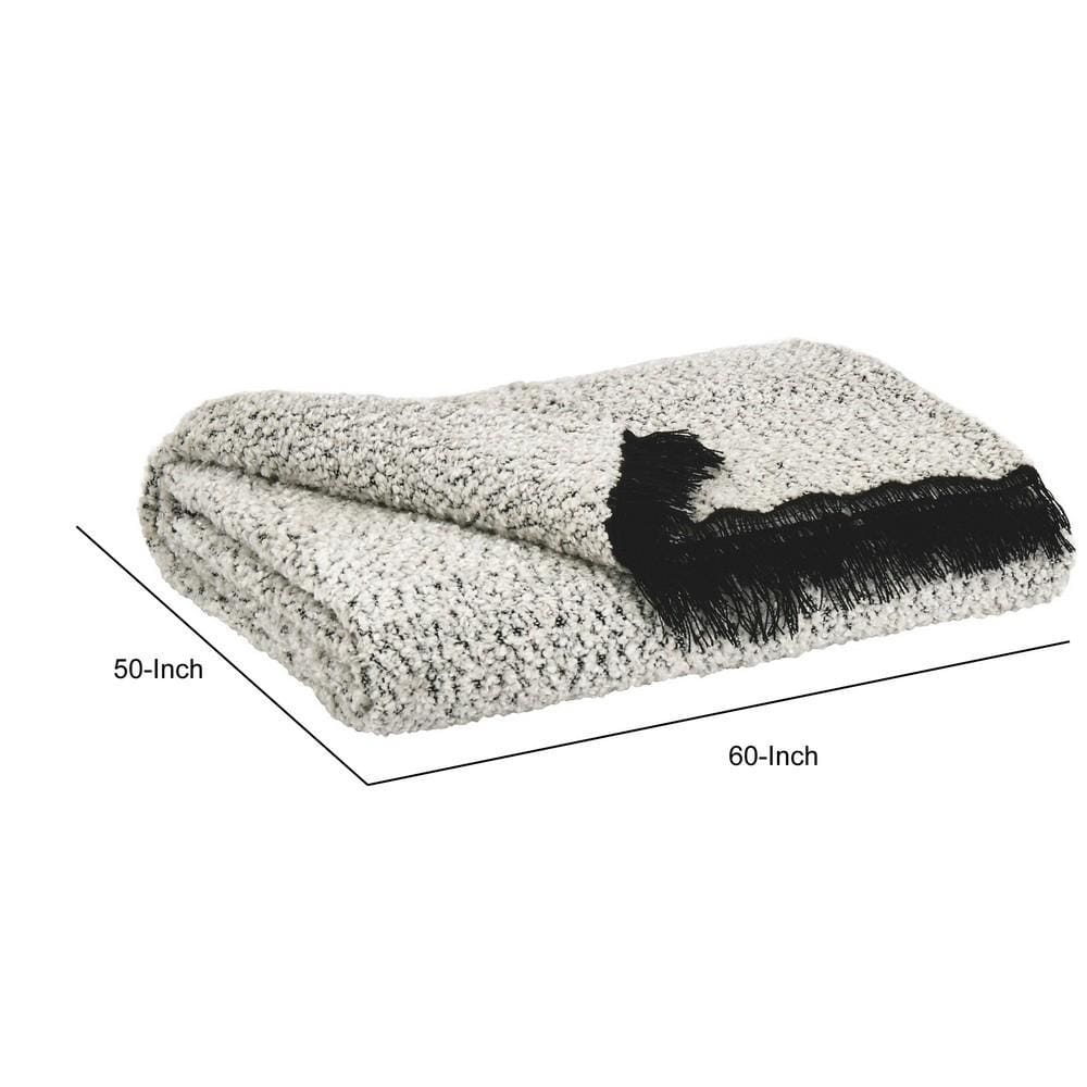 Polyester Chenille Blend Throw with Fringe Details Black and White By Casagear Home BM232948