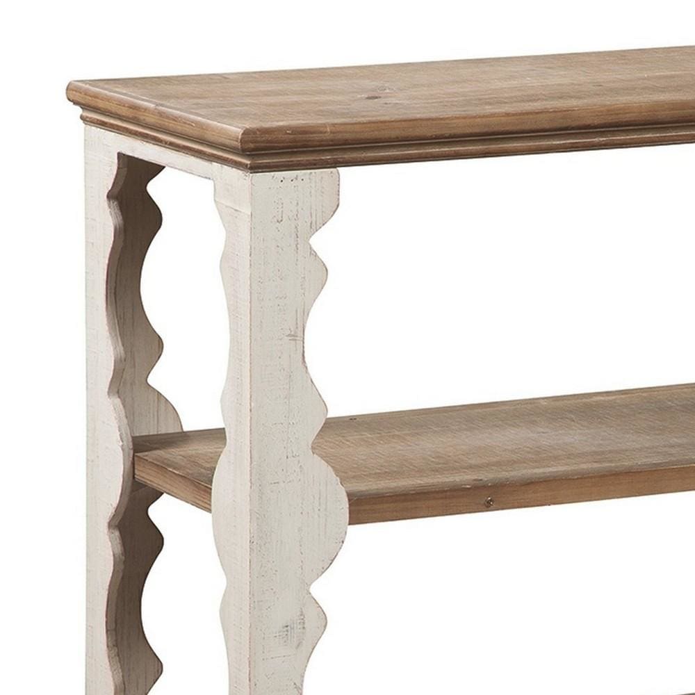 Traditional Style Console Sofa Table with Scalloped Design White and Brown By Casagear Home BM232961