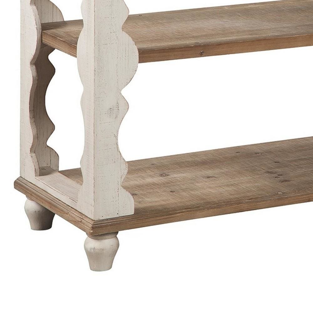 Traditional Style Console Sofa Table with Scalloped Design White and Brown By Casagear Home BM232961