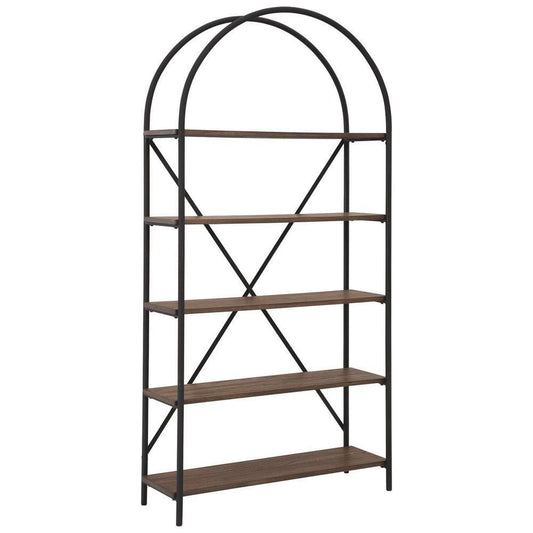 Tubular Framed Bookcase with 5 open Shelves, Brown and Black By Casagear Home