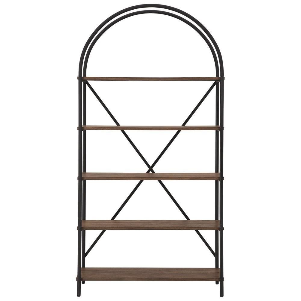 Tubular Framed Bookcase with 5 open Shelves Brown and Black By Casagear Home BM232963