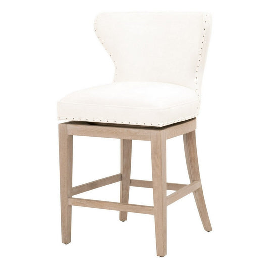 26.5 Inches Fabric Padded Swivel Counter Stool, White By Casagear Home