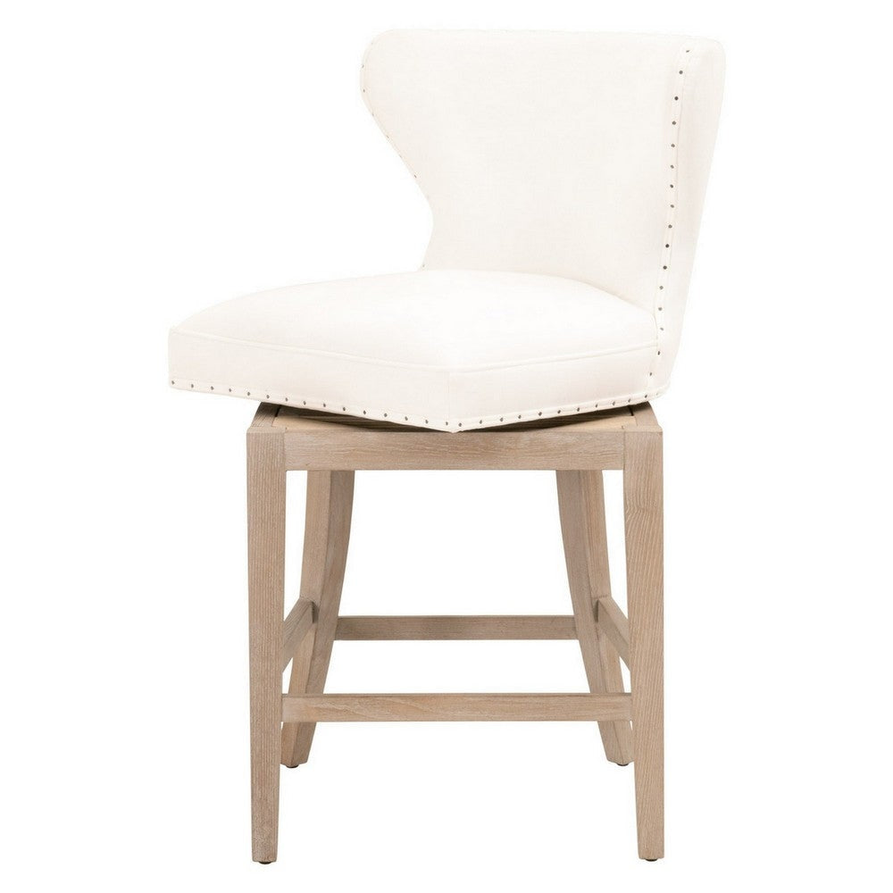 26.5 Inches Fabric Padded Swivel Counter Stool White By Casagear Home BM233010